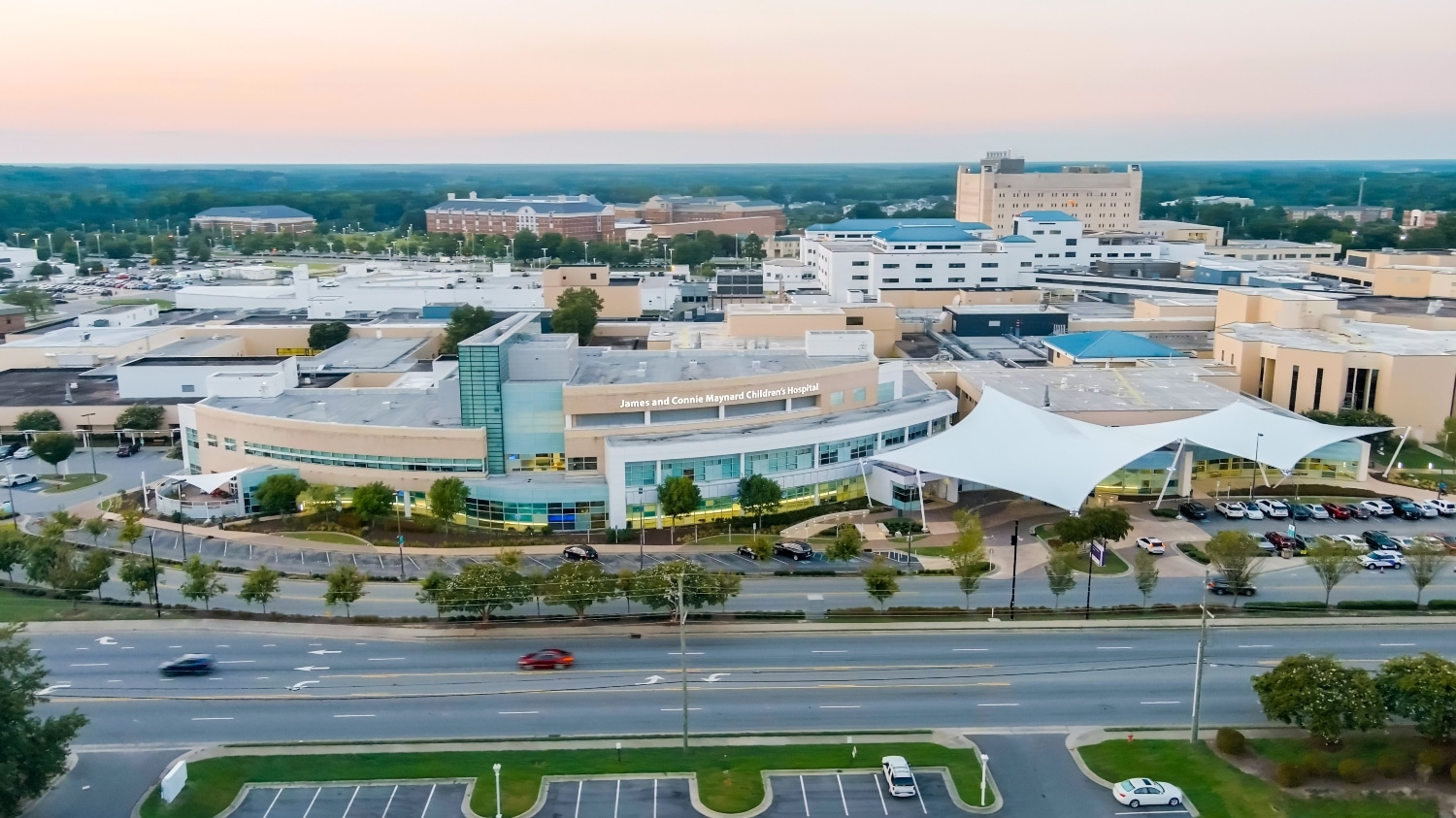An exterior photo of Maynard Children's Hospital at ECU Health Medical Center.