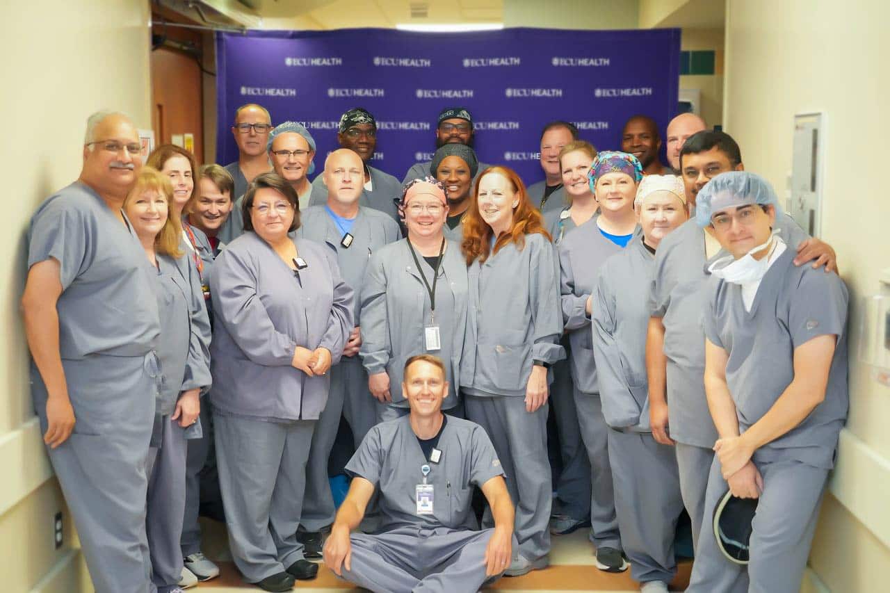 The team from ECU Health Medical Center's Electrophysiology Lab poses for a photo.