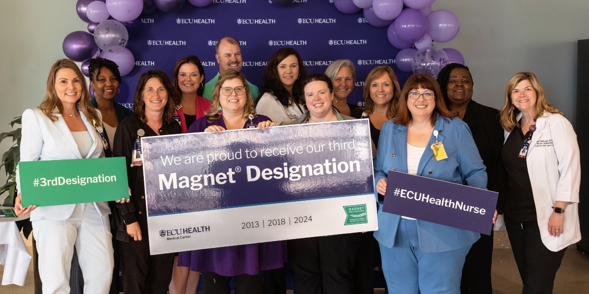 Members of the ECU Health Medical Center team gather together to celebrate receiving Magnet Designation.