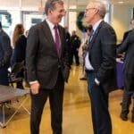 North Carolina Gov. Roy Cooper and ECU Health CEO Dr. Michael Waldrum talk following a one-year anniversary celebration of Medicaid expansion in North Carolina.