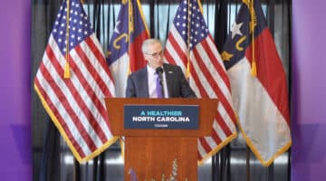 Dr. Michael Waldrum, ECU Health CEO and Dean of Brody, speaks during a one-year anniversary of Medicaid expansion in North Carolina.